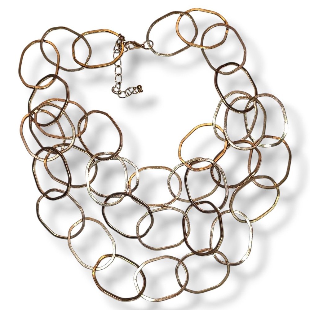 Vintage Y2K Gold‎ Tone Multi Strand Open Link Statement Necklace